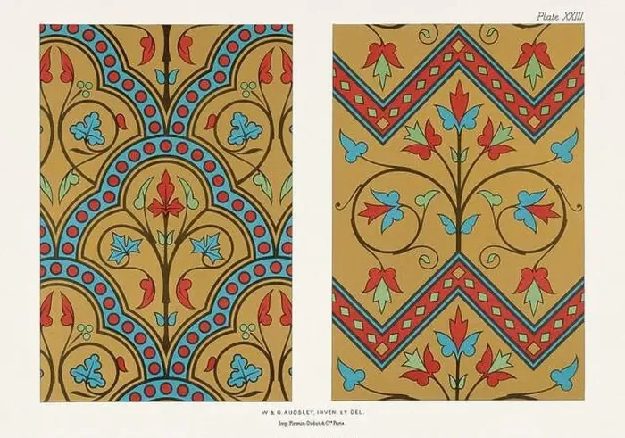Framed Print : Medieval Floral patterns in rich colors upon gold grounds Framed Print : Medieval Floral patterns in rich colors upon gold grounds