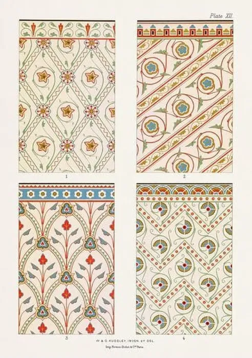 Framed Print : Medieval floral patterns in rich colors upon light grounds Framed Print : Medieval floral patterns in rich colors upon light grounds