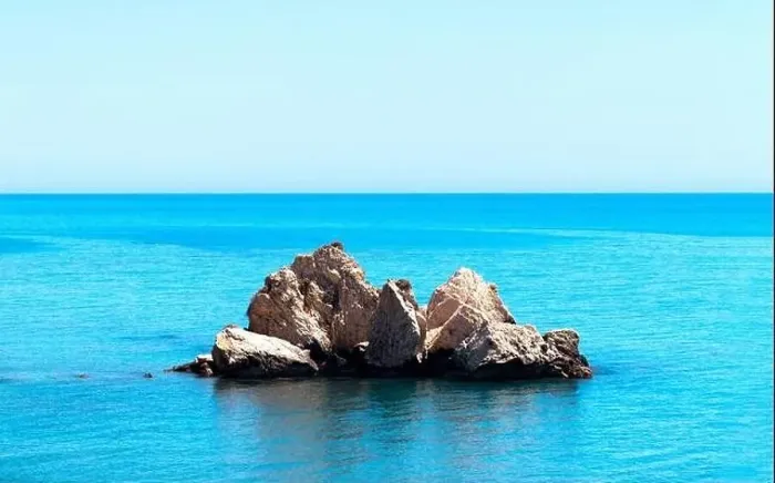 Framed Print : Mediterranean sea beach with lonely rock Framed Print : Mediterranean sea beach with lonely rock