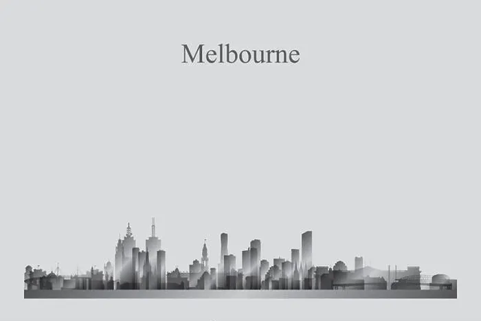 Framed Print : Melbourne city skyline silhouette in a grayscale vector illustration Framed Print : Melbourne city skyline silhouette in a grayscale vector illustration