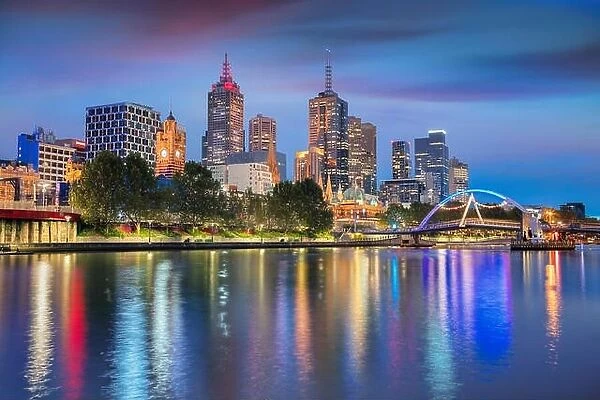 Melbourne. Cityscape image of Melbourne, Australia during twilight blue hour
