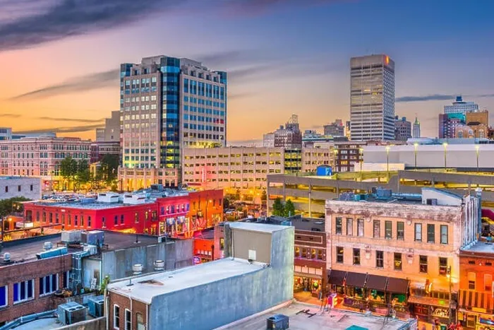 Framed Print : Memphis, Tennessee, USA city skyline over Beale Street at dusk Framed Print : Memphis, Tennessee, USA city skyline over Beale Street at dusk