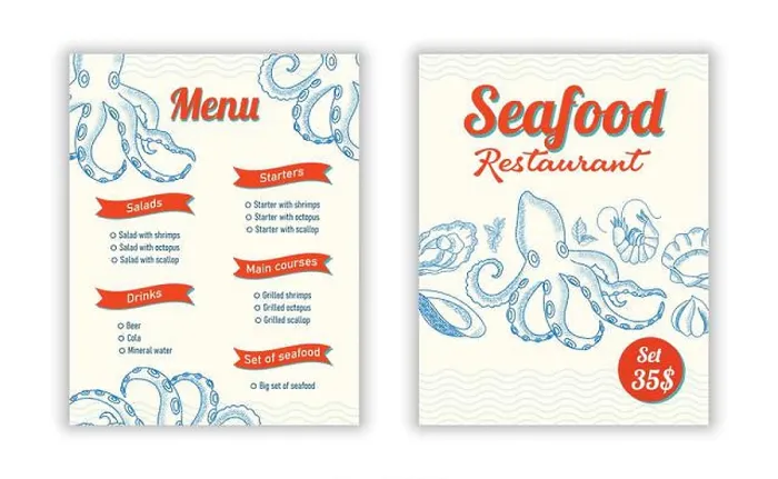 Framed Print : Menu showcasing seafood options at a coastal restaurant Framed Print : Menu showcasing seafood options at a coastal restaurant