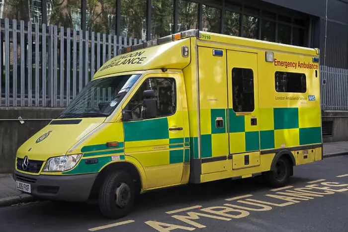 Framed Print : Mercedes London Ambulance service vehicle parked in an ambulance bay outside the Headquarters Framed Print : Mercedes London Ambulance service vehicle parked in an ambulance bay outside the Headquarters