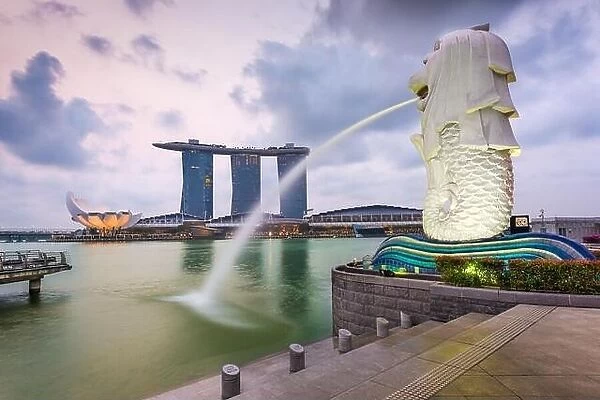 The Merlion fountain at Marina Bay. The merlion is a marketing icon used as a mascot and national personification of Singapore