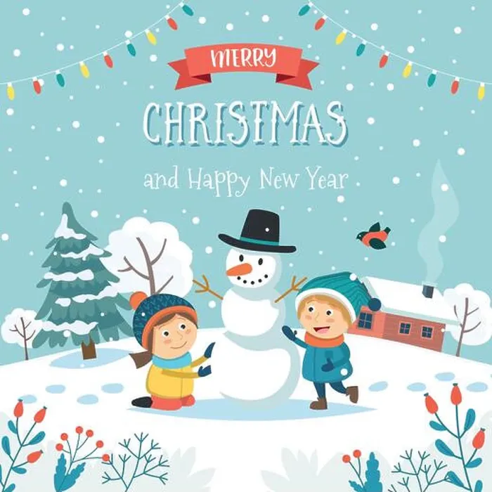 Framed Print : Merry christmas greeting card with children making snowman and text. Cute vector illustration in flat style Framed Print : Merry christmas greeting card with children making snowman and text. Cute vector illustration in flat style