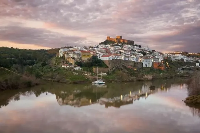 Framed Print : Mertola city view at sunset with Guadiana river in Alentejo, Portugal Framed Print : Mertola city view at sunset with Guadiana river in Alentejo, Portugal