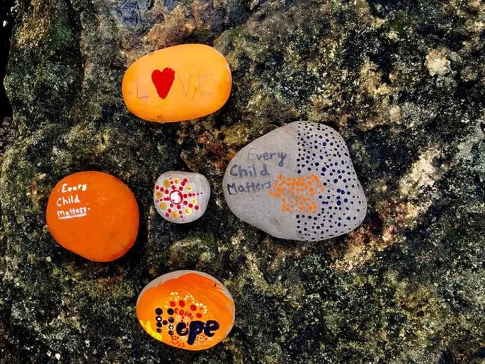 Framed Print : Message of hope and love painted on the stones: Every child matters Framed Print : Message of hope and love painted on the stones: Every child matters