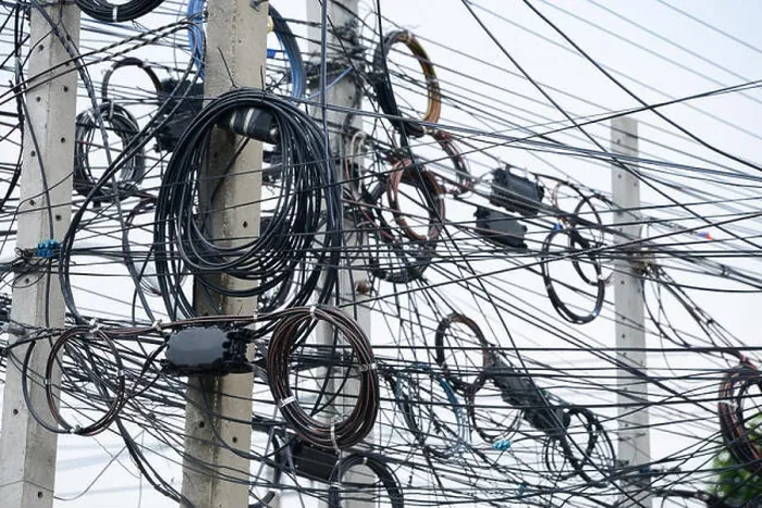 Framed Print : messy electrical cables on pole Framed Print : messy electrical cables on pole