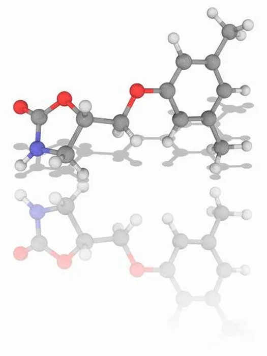 Framed Print : Metaxalone. Molecular model of the drug metaxalone (C12) Framed Print : Metaxalone. Molecular model of the drug metaxalone (C12)