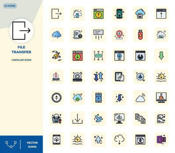 Framed Print : Meticulously crafted 42 LineFilled vector icons for File Transfer