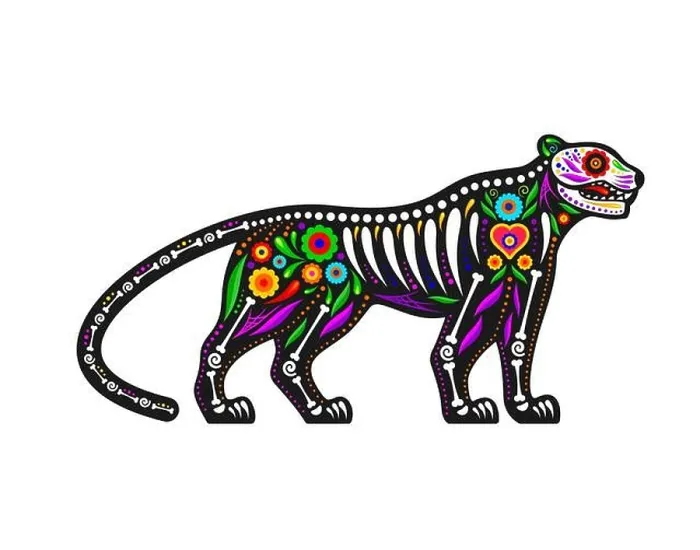 Framed Print : Mexican day of the dead jaguar animal sugar skull tattoo. Isolated vector animal skeleton figure with bones and patterns Framed Print : Mexican day of the dead jaguar animal sugar skull tattoo. Isolated vector animal skeleton figure with bones and patterns
