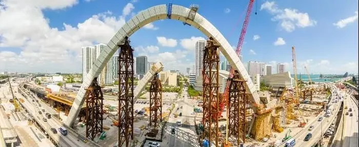 Framed Print : Miami, FL, USA - March 15, 2024: Aerial Miami Signature Bridge construction site Framed Print : Miami, FL, USA - March 15, 2024: Aerial Miami Signature Bridge construction site