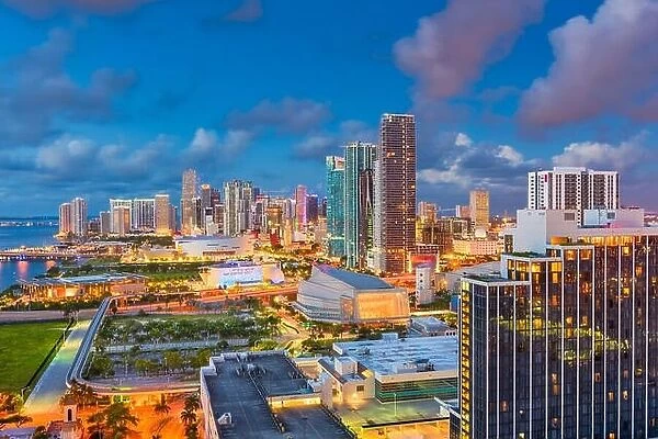 Miami, Florida, USA aerial skyline at dusk