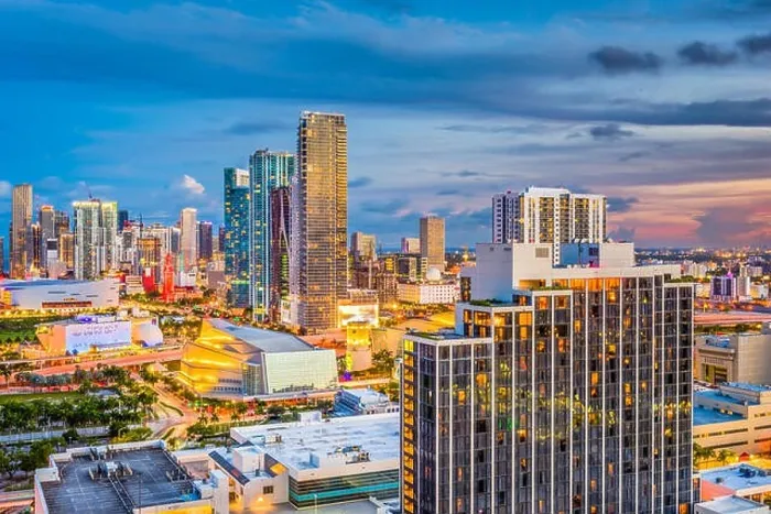 Framed Print : Miami, Florida, USA aerial skyline at dusk Framed Print : Miami, Florida, USA aerial skyline at dusk