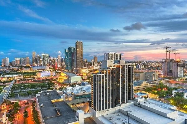 Miami, Florida, USA aerial skyline view at dusk