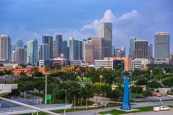 Miami, Florida, USA downtown city skyline at twilight