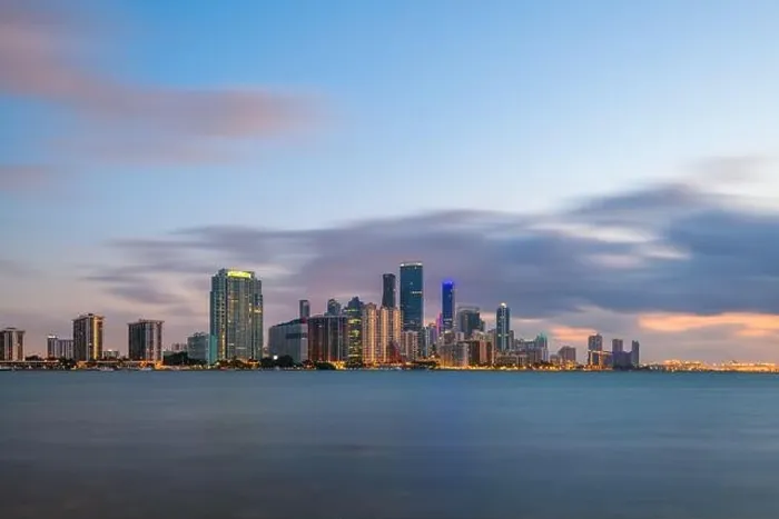 Framed Print : Miami, Florida, USA downtown city skyline on Biscayne Bay at twilight Framed Print : Miami, Florida, USA downtown city skyline on Biscayne Bay at twilight