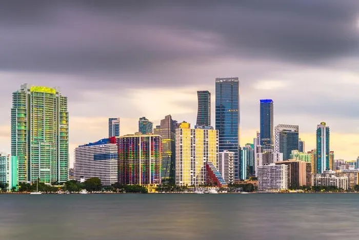 Framed Print : Miami, Florida, USA downtown skyline on Biscayne Bay in early evening Framed Print : Miami, Florida, USA downtown skyline on Biscayne Bay in early evening