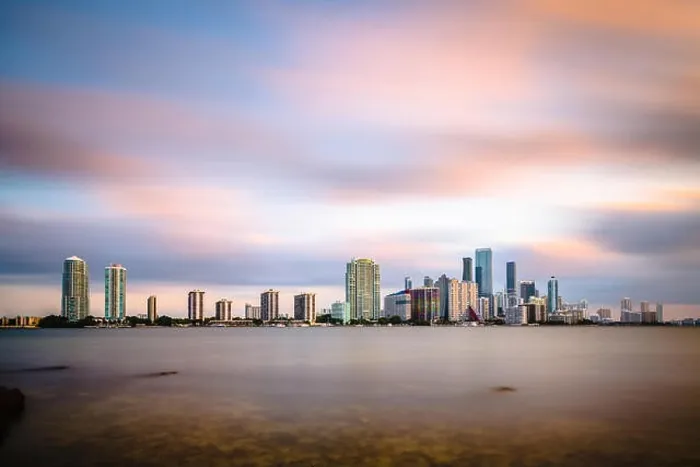Framed Print : Miami, Florida, USA downtown skyline on Biscayne Bay in early evening Framed Print : Miami, Florida, USA downtown skyline on Biscayne Bay in early evening