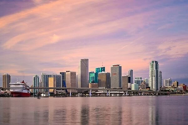 Miami, Florida, USA downtown skyline at dawn