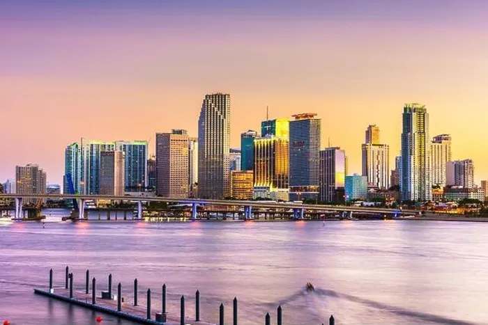 Framed Print : Miami, Florida, USA skyline on Bisayne Bay at dusk Framed Print : Miami, Florida, USA skyline on Bisayne Bay at dusk