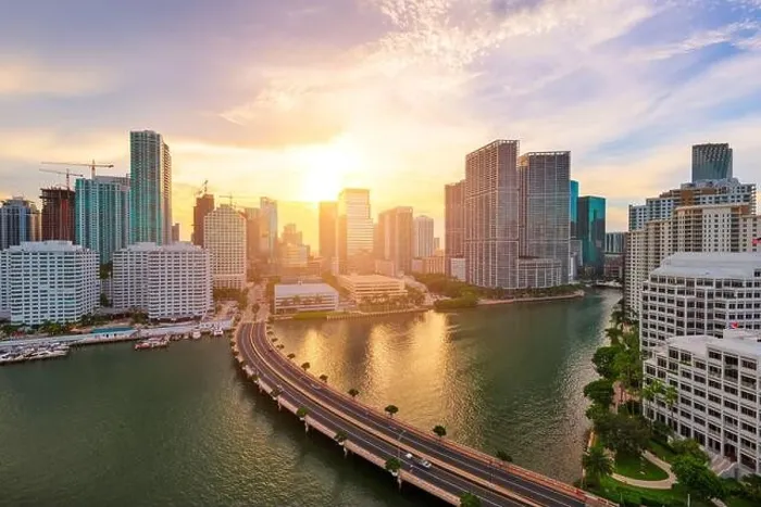 Framed Print : Miami, Florida, USA skyline over Biscayne Bay at dusk Framed Print : Miami, Florida, USA skyline over Biscayne Bay at dusk