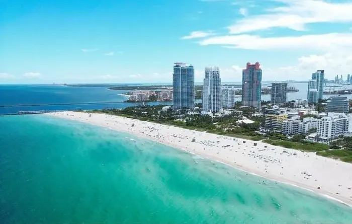Framed Print : Miami South Beach. Drone aerial view of Miami Beach Framed Print : Miami South Beach. Drone aerial view of Miami Beach