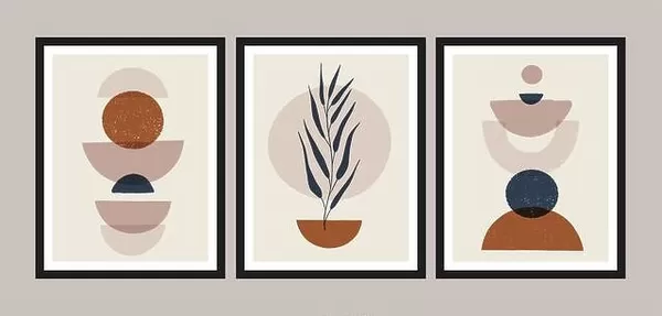 Mid century modern art print, set of 3. Gallery wall printable art. Boho style interior decor