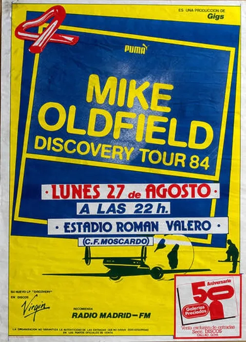 Framed Print : Mike Oldfield Discovery Tour 1984 Madrid Musical concert poster Framed Print : Mike Oldfield Discovery Tour 1984 Madrid Musical concert poster