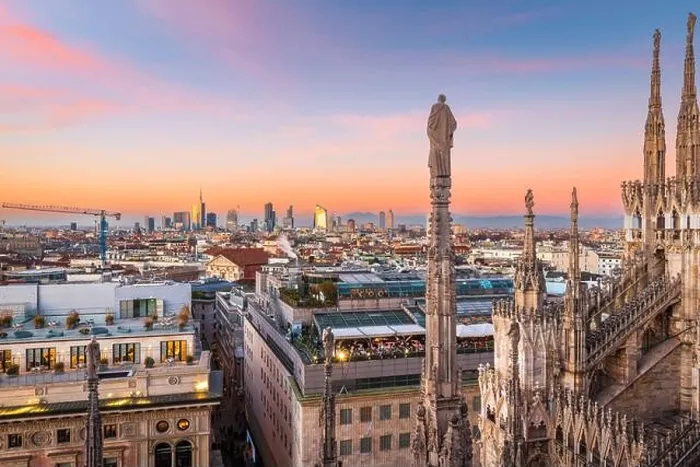 Framed Print : Milan, Italy city skyline from above in the evening Framed Print : Milan, Italy city skyline from above in the evening