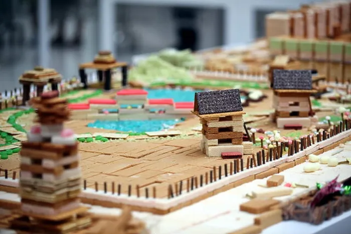 Framed Print : Miniature buildings made of biscuits Framed Print : Miniature buildings made of biscuits