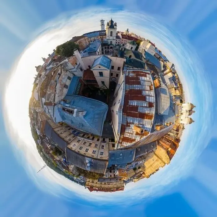 Framed Print : Miniature planet of Lviv. 360 degree view. View on Armenian Cathedral of the Assumption of Mary from drone Framed Print : Miniature planet of Lviv. 360 degree view. View on Armenian Cathedral of the Assumption of Mary from drone