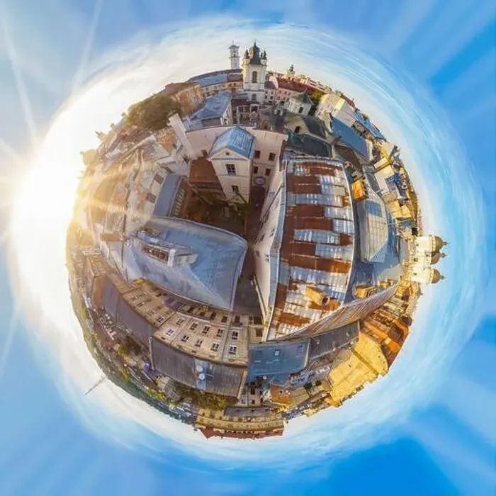 Framed Print : Miniature planet of Lviv. 360 degree view. View on Armenian Cathedral of the Assumption of Mary from drone Framed Print : Miniature planet of Lviv. 360 degree view. View on Armenian Cathedral of the Assumption of Mary from drone