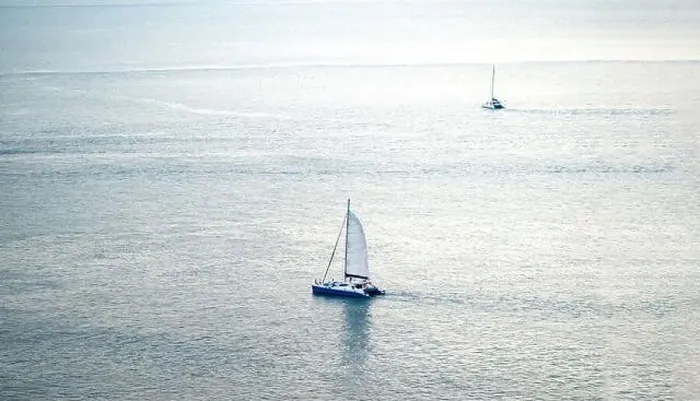 Framed Print : minimal Sailboat Yacht is saling on the calm sea Framed Print : minimal Sailboat Yacht is saling on the calm sea