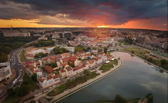 Framed Print : Minsk city center. Bird's-eye. Drone shot Framed Print : Minsk city center. Bird's-eye. Drone shot
