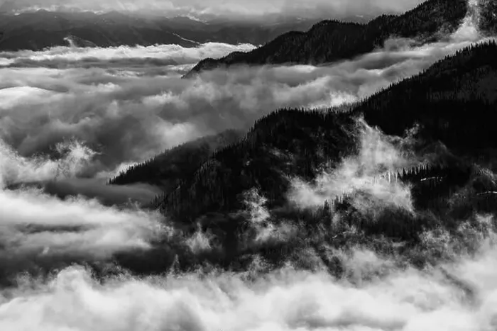 Framed Print : Misty Cloud inversion pushing against mountainside Framed Print : Misty Cloud inversion pushing against mountainside