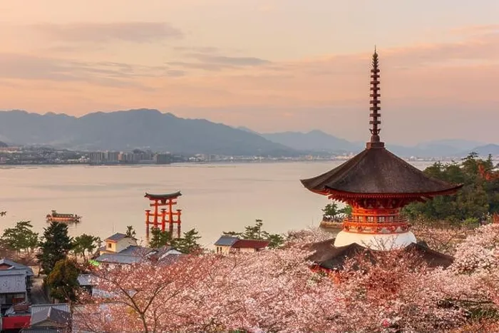Framed Print : Miyajima Island, Hiroshima, Japan in spring at dusk
