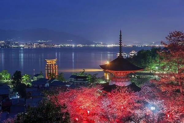 Miyajima Island, Hiroshima, Japan in spring at night