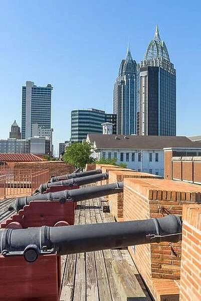 Mobile, Alabama, USA cityscape and historic fort