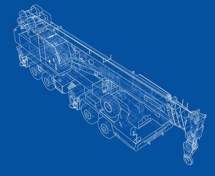Framed Print : Mobile crane blueprint. 3d illustration. Wire-frame style