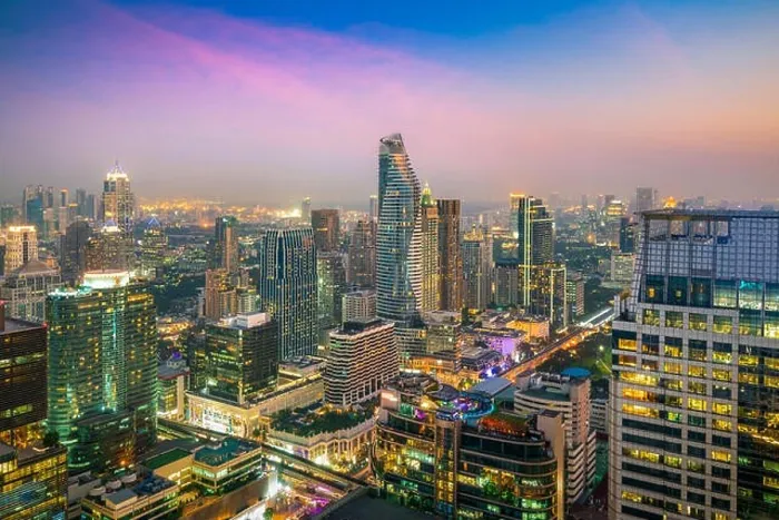 Framed Print : Modern building in Bangkok business district at Bangkok city with skyline in night, Thailand Framed Print : Modern building in Bangkok business district at Bangkok city with skyline in night, Thailand