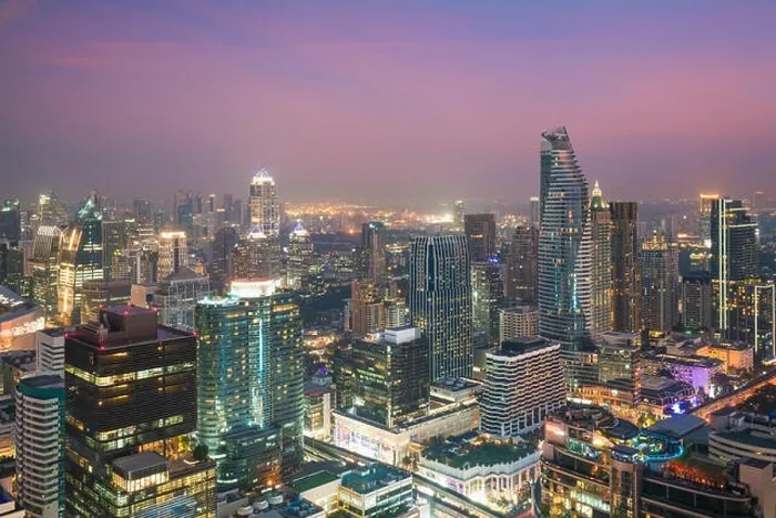 Framed Print : Modern building in Bangkok business district at Bangkok city with skyline in night, Thailand Framed Print : Modern building in Bangkok business district at Bangkok city with skyline in night, Thailand