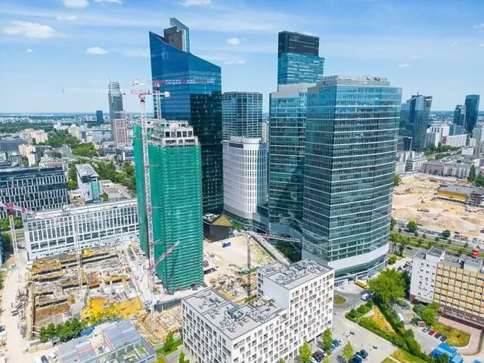 Framed Print : Modern City high rise skyscraper buildings. Aerial drone view of the Financial District Warsaw Daytime Framed Print : Modern City high rise skyscraper buildings. Aerial drone view of the Financial District Warsaw Daytime