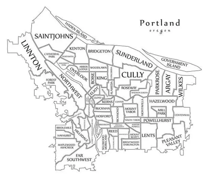 Framed Print : Modern City Map - Portland Oregon city of the USA with neighborhoods and titles outline map Framed Print : Modern City Map - Portland Oregon city of the USA with neighborhoods and titles outline map