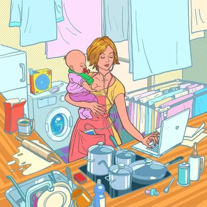Framed Print : Modern mother with child. Motherhood of a strong woman