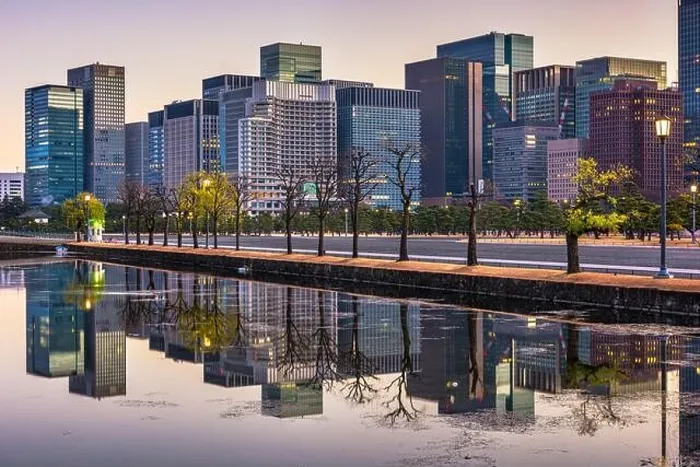 Framed Print : Modern Office Buildings and water reflection in Tokyo, Japan Framed Print : Modern Office Buildings and water reflection in Tokyo, Japan