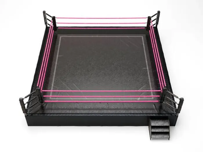 Framed Print : A modern oversized wrestling ring with pink ropes Framed Print : A modern oversized wrestling ring with pink ropes