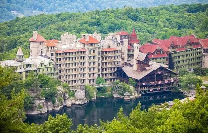 Framed Print : Mohonk Mountain House with Sky Top Tower Aerial view in summer Framed Print : Mohonk Mountain House with Sky Top Tower Aerial view in summer