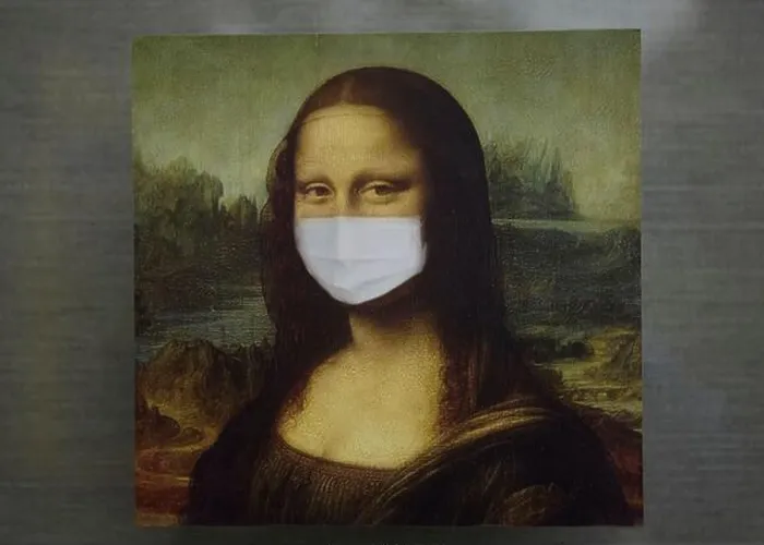 Framed Print : Mona Lisa, wearing a protective mask, coronavirus